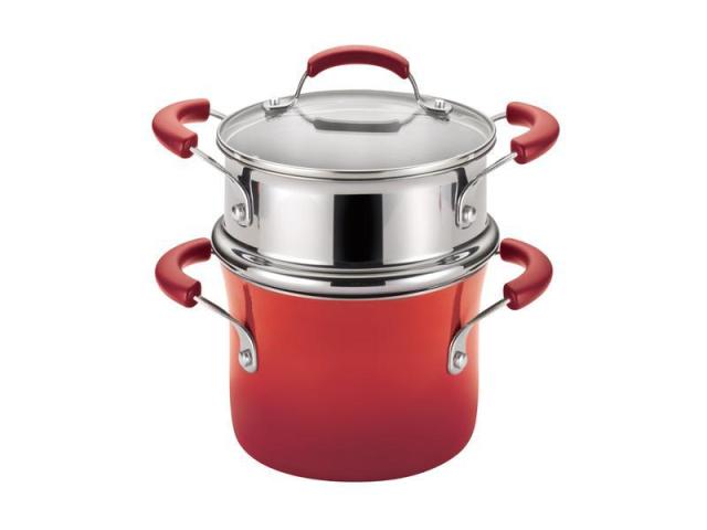 Picture of Rachael Ray 14484 Hard Enamel Nonstick 3-Quart Covered Steamer Set- Red Gradient