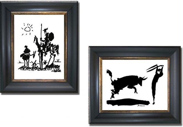 Picture of Artistic Home Gallery 1114589BG Don Quixote And Bullfight Iii By Picasso 2 Piece Premium Black And Gold Framed Canvas Wall Art Set