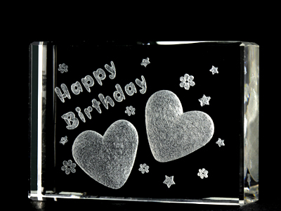Picture of Asfour Crystal 1162-70-19 2.75 L x 2 H x 1 W in. Crystal Laser-Engraved Happy Birthday Love & Hearts Laser-Cut