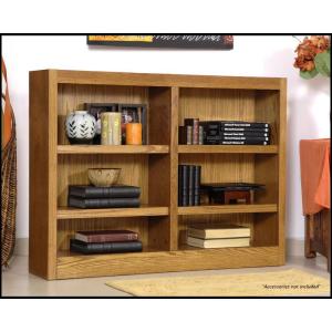 Double Wide Bookcase, Dry Oak Finish 6 Shelves