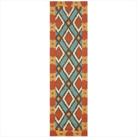 Picture of Safavieh FRS455L-24 2 ft. - 6 in. x 4 ft. Runner&#44; Indoor - Outdoor Four Seasons Light Blue And Red Hand Hooked Rug