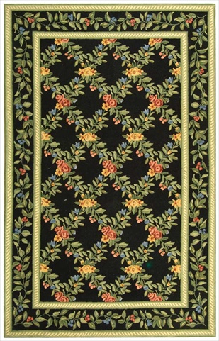 Picture of Safavieh HK60B-5 5 ft. 3 in. x 8 ft. 3 in. Medium Rectangle Country & Floral Chelsea Black Hand Hooked Rug