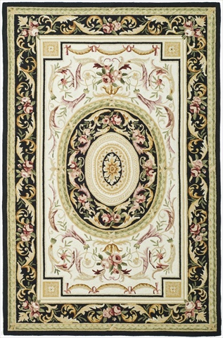 Picture of Safavieh HK72B-4 3 ft. 9 in. x 5 ft. 9 in. Small Rectangle Country & Floral Chelsea Ivory & Black Hand Hooked Rug
