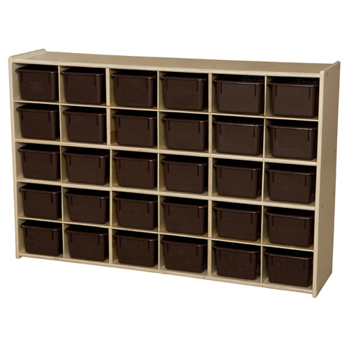 Picture of Contender C16032 Contender Baltic Birch 30-Cubby Single Storage Unit With Chocolate Tubs-Rta