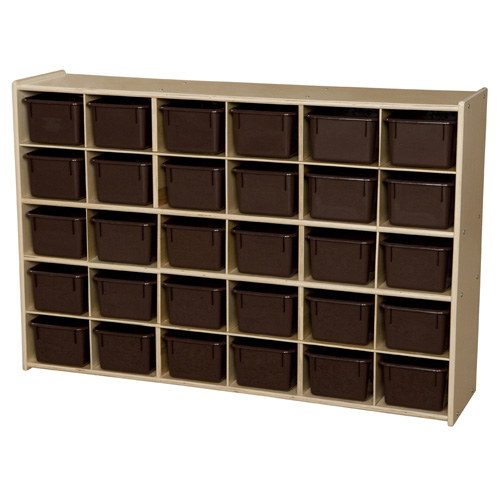 Picture of Contender C16032F Contender Baltic Birch 30-Cubby Single Storage Unit With Chocolate Tubs-Assembled