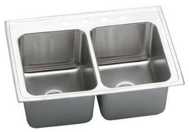 Picture of Elkay DLR3722104 18 Gauge Stainless Steel 37 x 22 x 10.125 in. Double Bowl Top Mount Kitchen Sink - 4 Faucet Holes