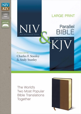 05022X Niv & King James Version Side - By - Side- Large Print Navy Tan Duotone
