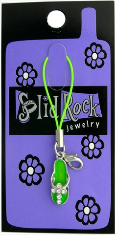 Solid Rock Jewelry 760790 Green Sandal Cross With Crystals Cell Phone Strap