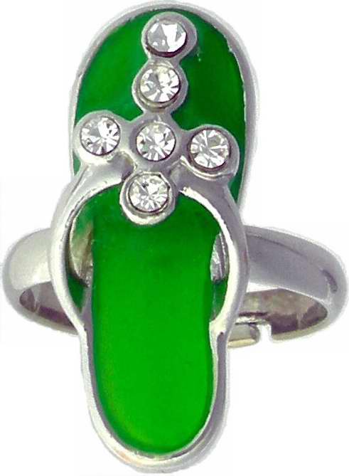 Solid Rock Jewelry 760791 Ring Green Sandal Cross With Crystals Chld Adj 2 4
