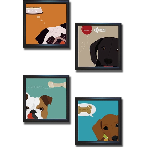 Picture of Artistic Home Gallery 1212603BS Peek a Boo Dog Collection by Yuko Lau Premium Black Framed Canvas Wall Art Set - 4 Piece
