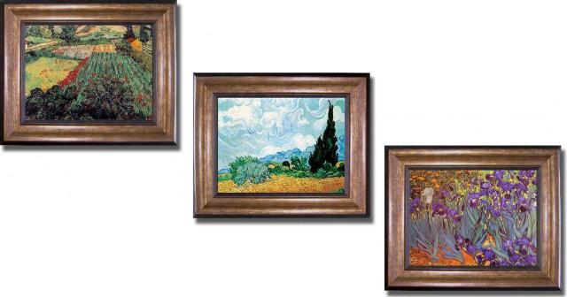 Picture of Artistic Home Gallery 1114636BR Vincent Van Gogh Landscapes Collection Premium Bronze Framed Canvas Wall Art Set - 3 Piece