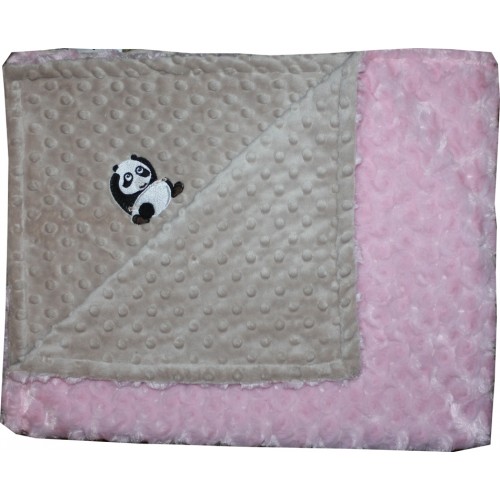 3BSMPR-M Panda Minky Blanket - Mocha Dot with Pink Rosebud Swirl
