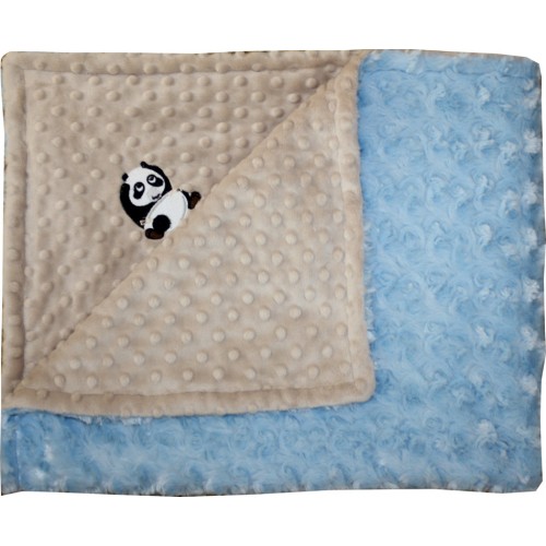 3BSMBR-M Panda Minky Blanket - Mocha Dot with Blue Rosebud Swirl