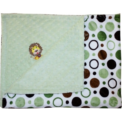 1BPGCGD-M Lion Minky Blanket - Green & Brown Circle Print with Sage Dot