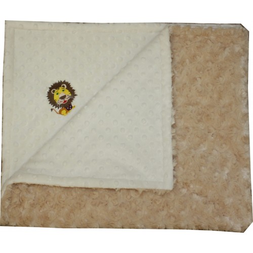 1BSCCRB-M Lion Minky Blanket - Cream Dot with Camel Rosebud Swirl