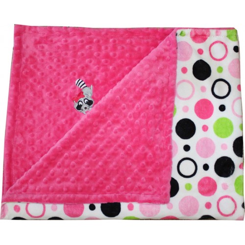2BPHCHP-M Raccoon Minky Blanket - Hot Pink Circle Print with Hot Pink Dot