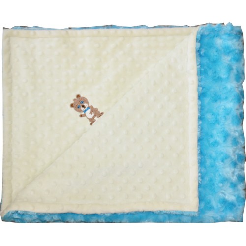 4BSYDTR-M Boy Bear Minky Blanket - Yellow Dot with Turquoise Rosebud Swirl