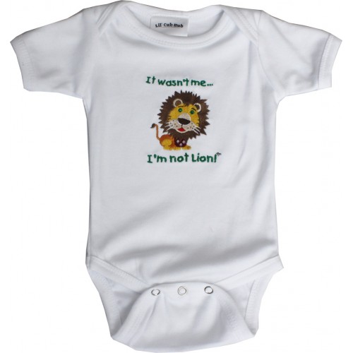 1WSSOL-36 White Short Sleeve One Piece - Lion- 3-6 months