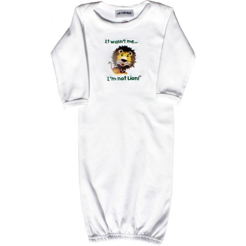 1WLSOGL-36 White Long Sleeve Gown - Lion- 3-6 months