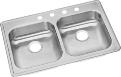 Picture of Elkay GE233222 Double Bowl Top Mount Kitchen Sink 22 Gauge Stainless Steel Faucet Holes - 2
