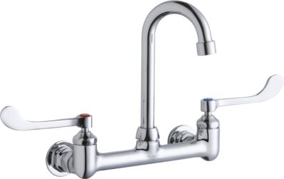 Picture of Elkay LK940GN04T6H Wall Mount 4 In. Gooseneck Spout&#44; 6 In. Wrist Blades Handles Commercial Faucet