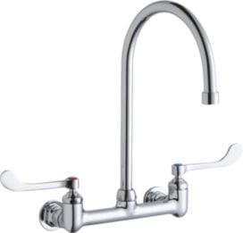 Picture of Elkay LK940GN08T6H Wall Mount 8 In. Gooseneck Spout&#44; 6 In. Wrist Blades Handles Commercial Faucet