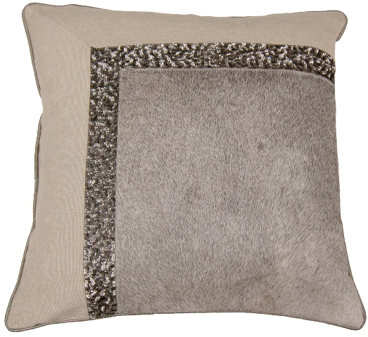 Picture of Indias Heritage C876 Grey Hairon Leather And Hand Embroidery Pillow- Wheat