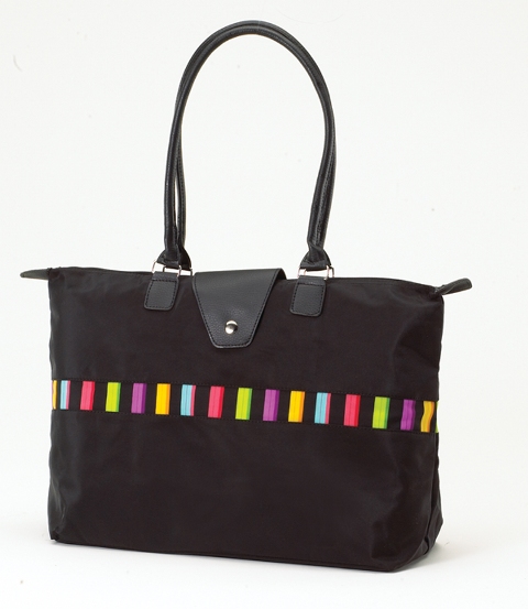 Long Handle Fold-Up Bag - Black and Multi Color Stripe, Pack of 2