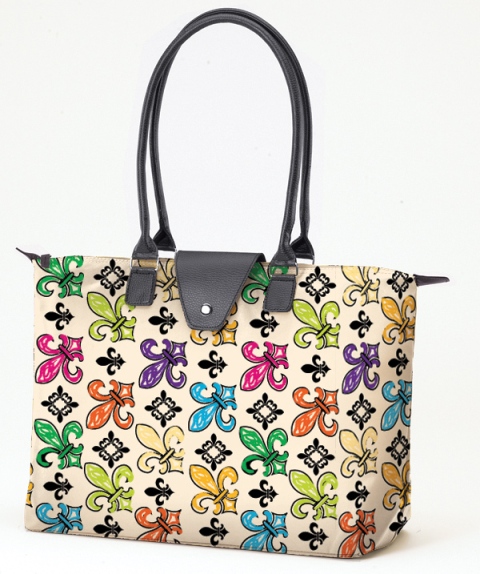 Long Handle Fold-Up Bag - Creme Fleur De Lis, Pack of 2