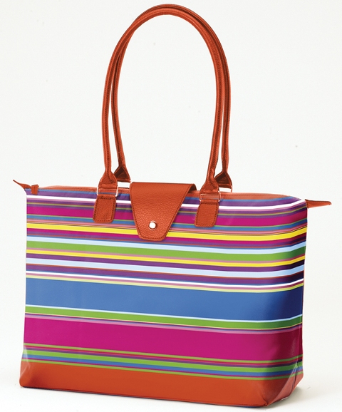 Long Handle Fold-Up Bag - Orange Stripe, Pack of 2