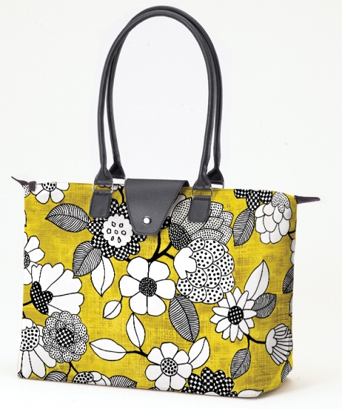 Long Handle Fold-Up Bag Yellow and Black Floral- Pack of 2