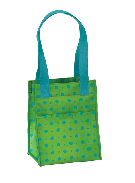 Large Lunch Bag - Lime with Turquoise Dots, Pack of 2