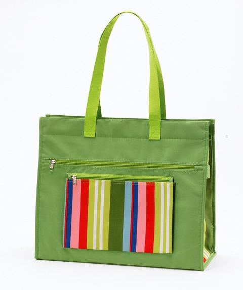 Insulated Tote Bag - Green Stripe, Pack of 2
