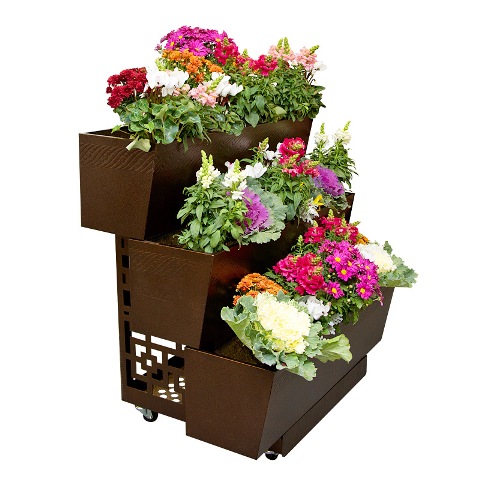 3TT36 3 Tiered Modern Platinum Rectangular Mobile Garden Cart Planter