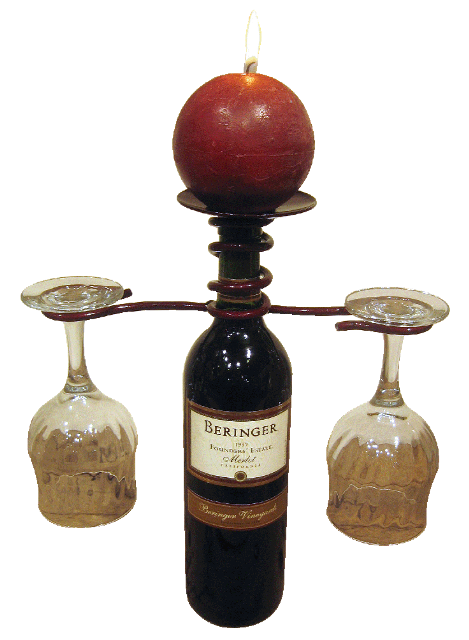 Picture of Metrotex Designs 28075 Iron 2 Stem Holder Wine Bottle Topper With Center Candle Plate- Merlot Finish