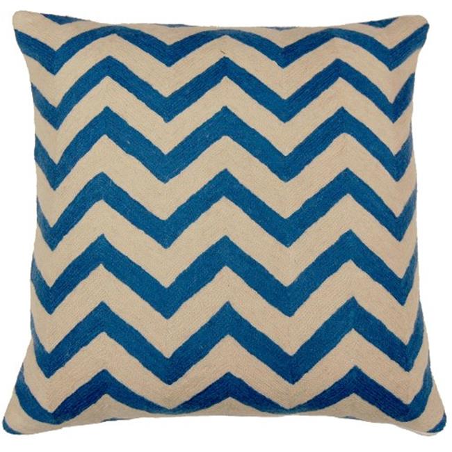 Indias Heritage C825 Chevron Blue Hand Embroidery Pillow- Blue