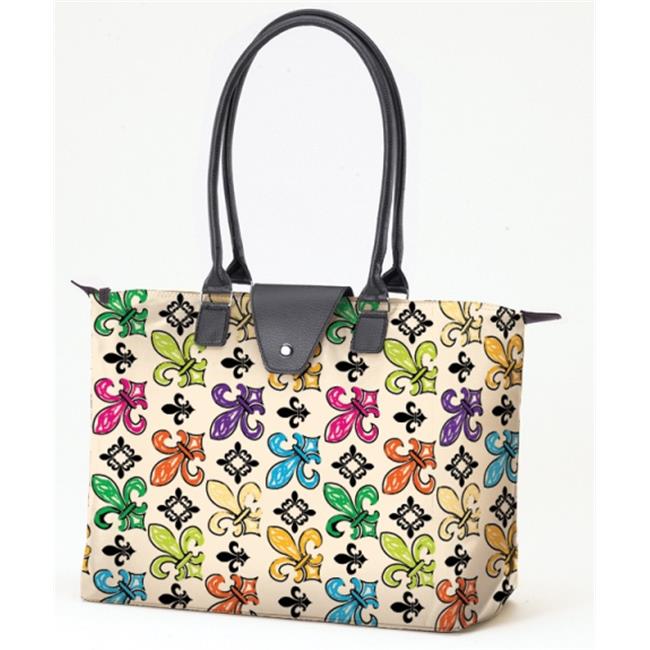 Joann Marrie Designs NF3CFDL Long Handle Fold-Up Bag - Creme Fleur De Lis- Pa...