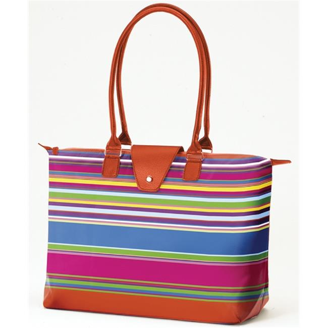 Joann Marrie Designs NF3ORS2 Long Handle Fold-Up Bag - Orange Stripe- Pack of 2