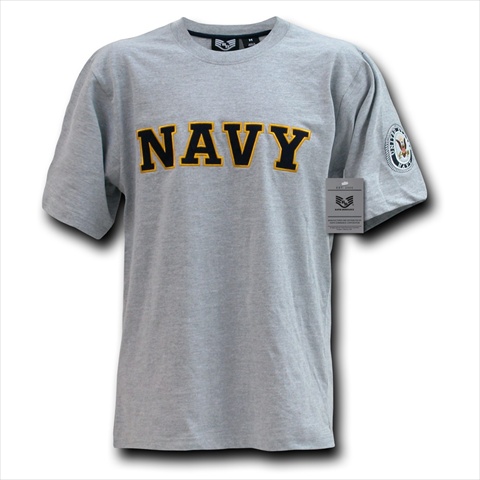 Applique Text T-Shirt - Navy - Grey - Large