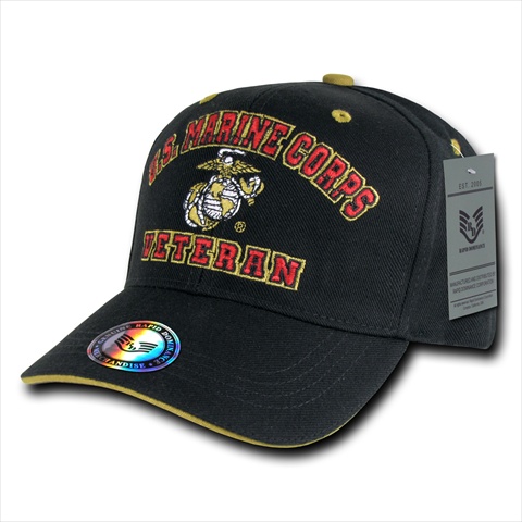 VET-MARI-BLK Veterans Caps - Marine, Black