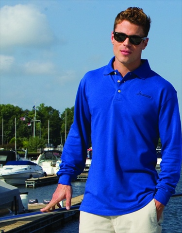 Picture of Whispering Pines Sportwear 7015 Meridian Long Sleeve Mesh-Pique Polo Shirt- Royal- Extra Large