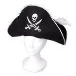 H253 Skull And Crossed Swords Pirate Hat With Feather