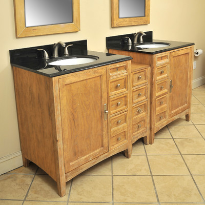115 in. Double Basin Vanity in Oak Glaze Finish - White- Square