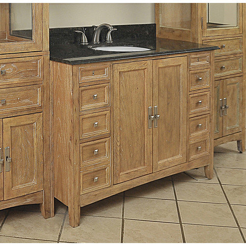 97 in. Single Basin Vanity in Oak Glaze Finish - Midnight Black- White Oval