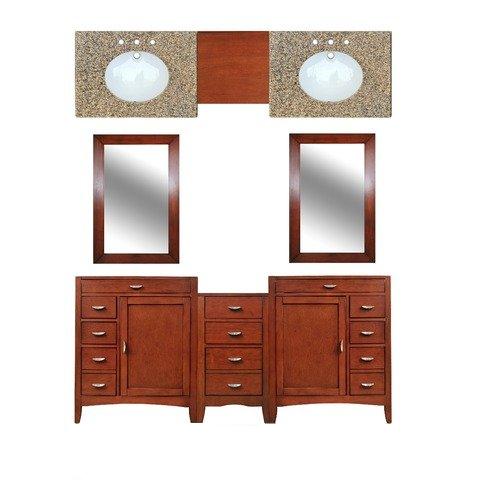 115 in Double Basin Vanity Warm Cherry Finish  White  Oval