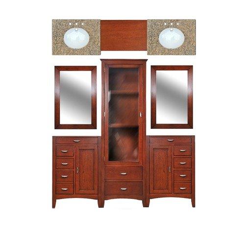 122 in Double Basin Vanity Warm Cherry Finish  White Oval