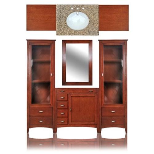 79 In. Single Basin Vanity - Warm Cherry Finish- Tiger Yellow - Linen Oval