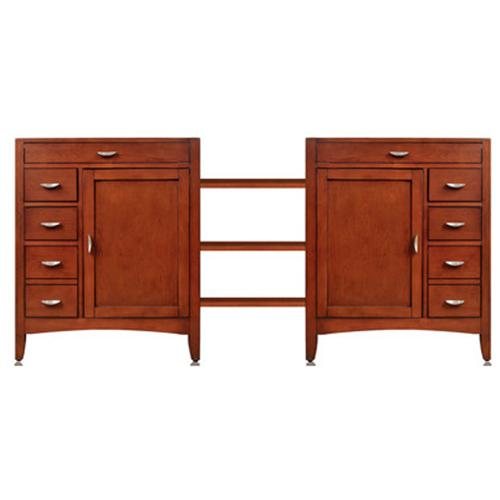 4 Adjustable 18 In. Shelves With 115 In. Double Basin Vanity - Warm Cherry Finish