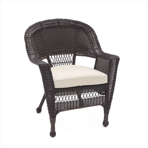 Espresso Wicker Chair With Tan Cushion