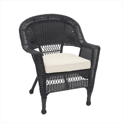W00207-C-FS006 Black Wicker Chair With Tan Cushion